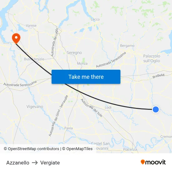 Azzanello to Vergiate map