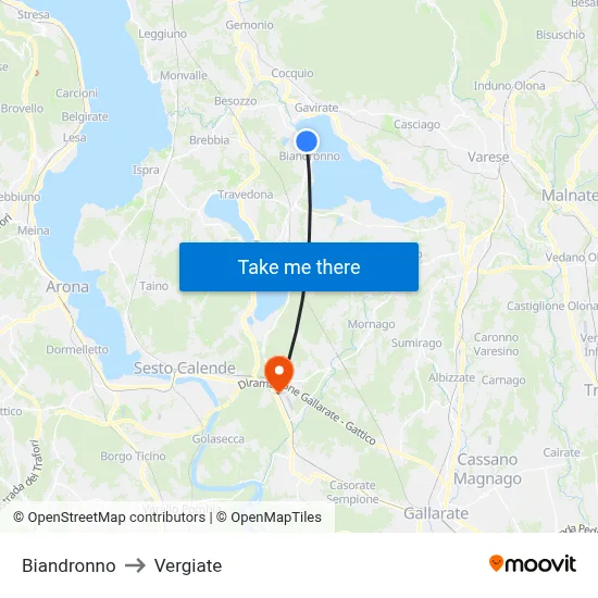 Biandronno to Vergiate map