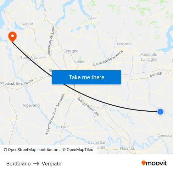 Bordolano to Vergiate map