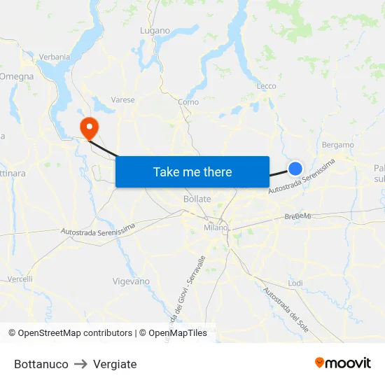 Bottanuco to Vergiate map