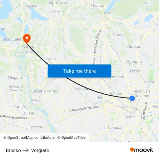 Bresso to Vergiate map