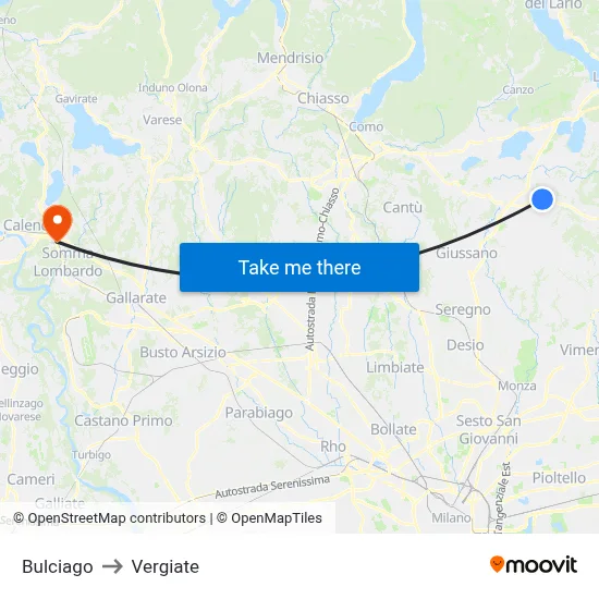 Bulciago to Vergiate map