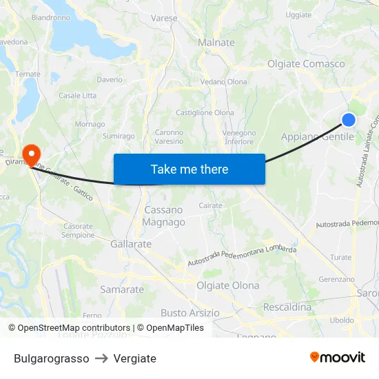 Bulgarograsso to Vergiate map