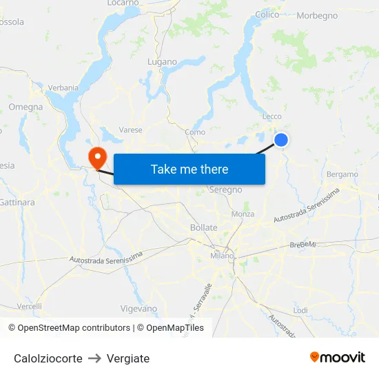Calolziocorte to Vergiate map