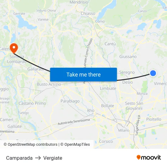 Camparada to Vergiate map