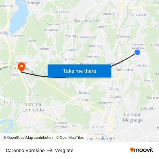 Caronno Varesino to Vergiate map