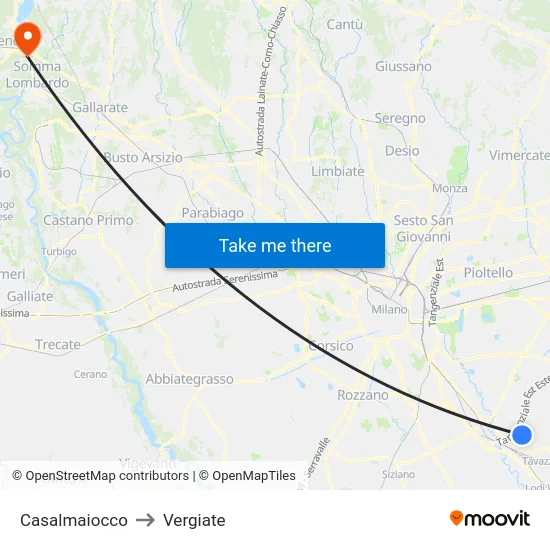 Casalmaiocco to Vergiate map