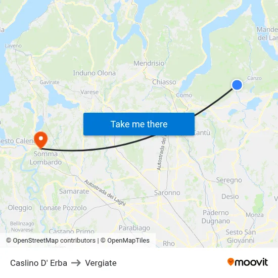 Caslino d'Erba to Vergiate map