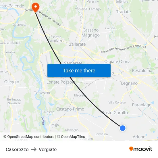 Casorezzo to Vergiate map