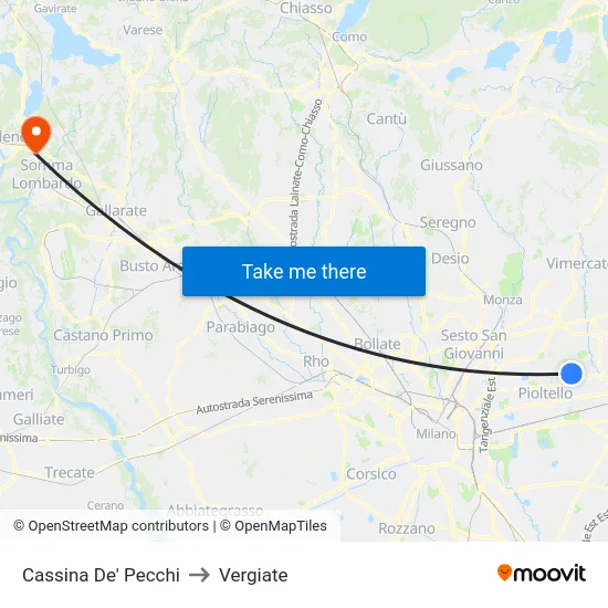 Cassina De' Pecchi to Vergiate map
