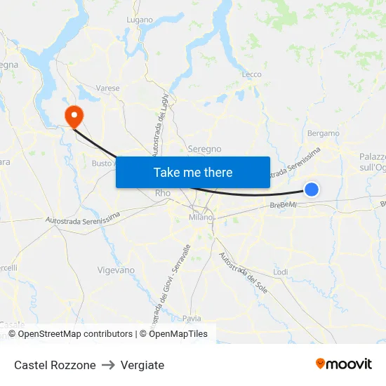 Castel Rozzone to Vergiate map