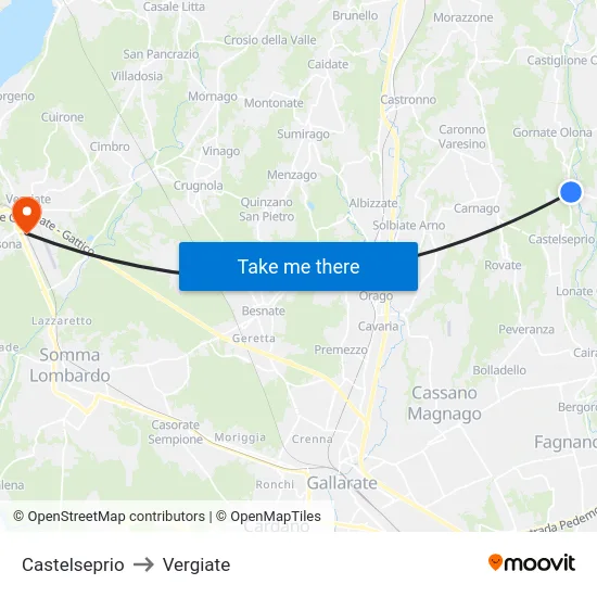 Castelseprio to Vergiate map
