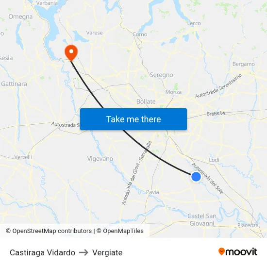 Castiraga Vidardo to Vergiate map