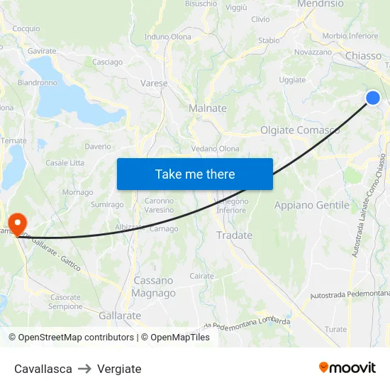 Cavallasca to Vergiate map