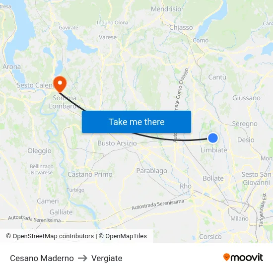 Cesano Maderno to Vergiate map