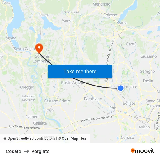 Cesate to Vergiate map