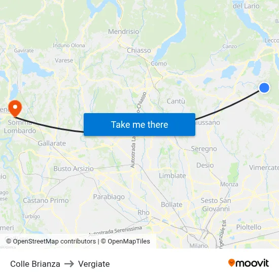 Colle Brianza to Vergiate map