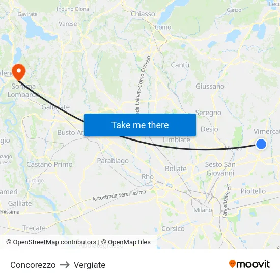 Concorezzo to Vergiate map