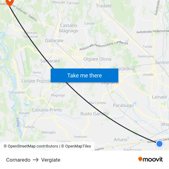 Cornaredo to Vergiate map