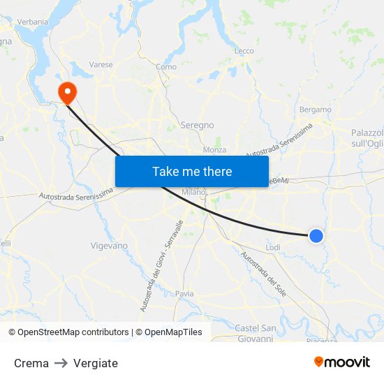 Crema to Vergiate map