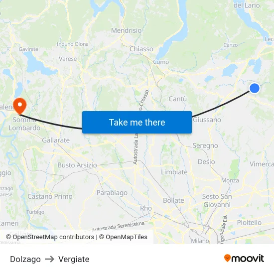 Dolzago to Vergiate map