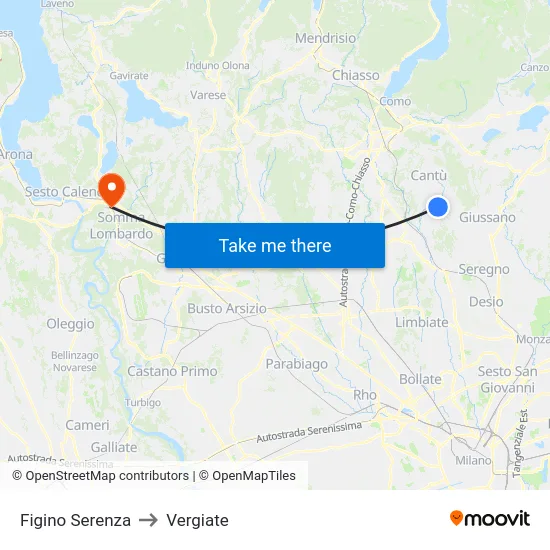 Figino Serenza to Vergiate map