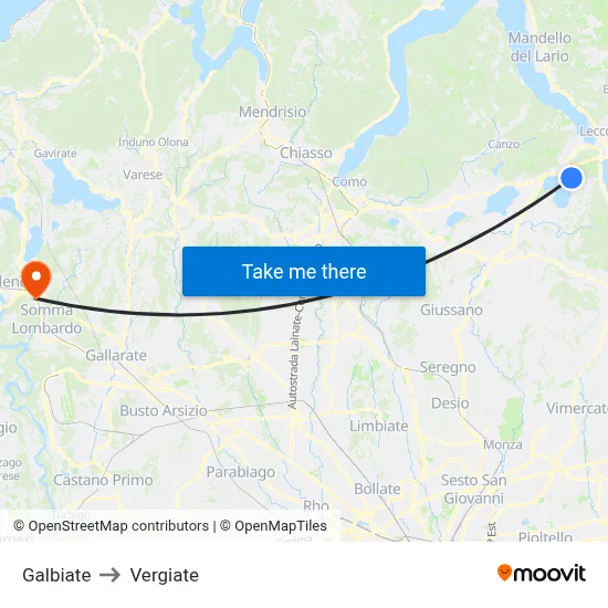 Galbiate to Vergiate map