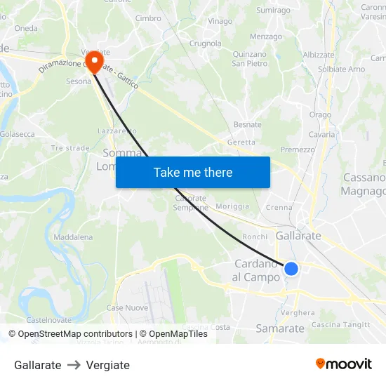 Gallarate to Vergiate map