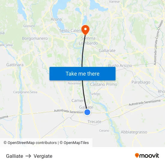 Galliate to Vergiate map