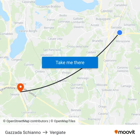 Gazzada Schianno to Vergiate map
