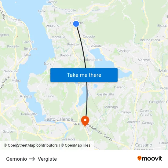 Gemonio to Vergiate map