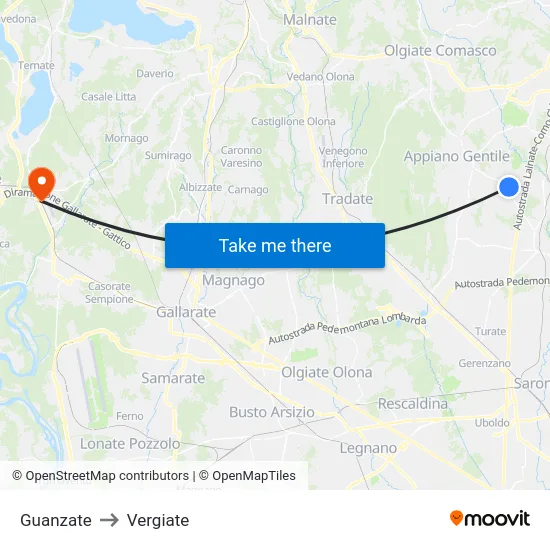 Guanzate to Vergiate map