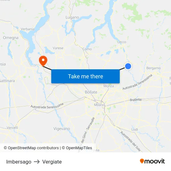 Imbersago to Vergiate map