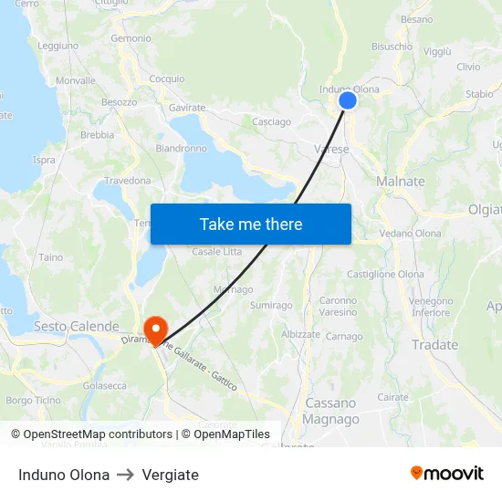 Induno Olona to Vergiate map