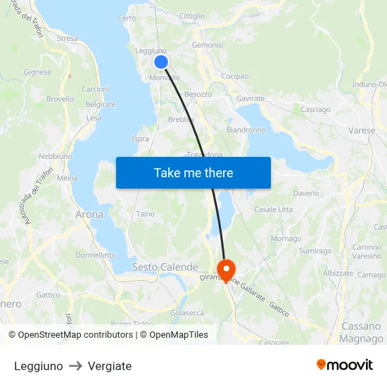 Leggiuno to Vergiate map