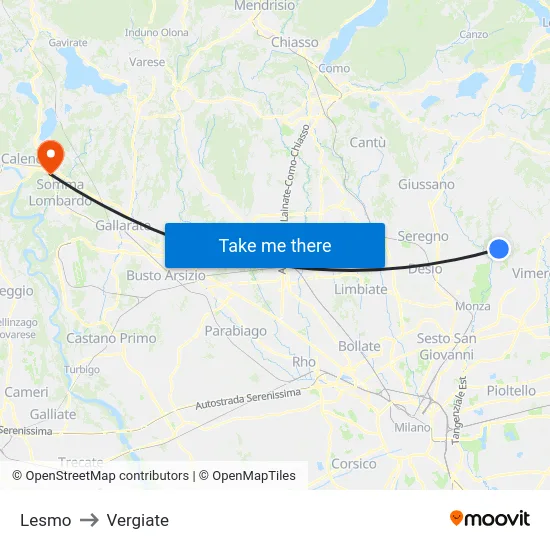 Lesmo to Vergiate map