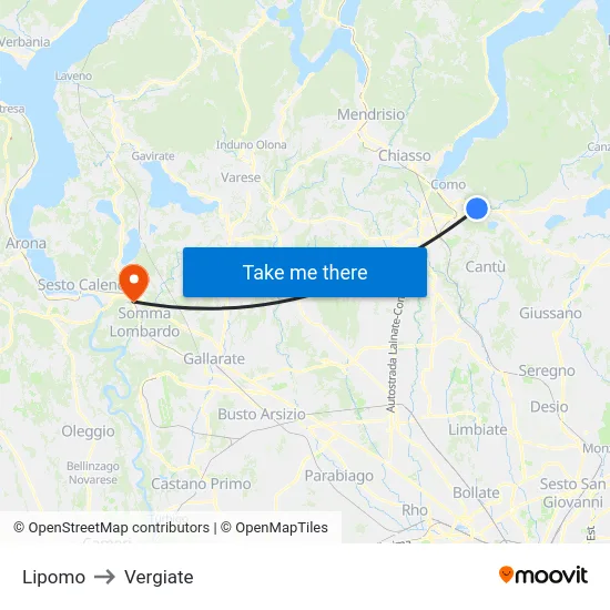 Lipomo to Vergiate map