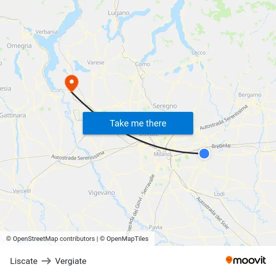 Liscate to Vergiate map