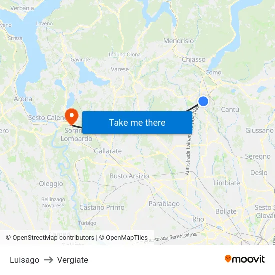 Luisago to Vergiate map