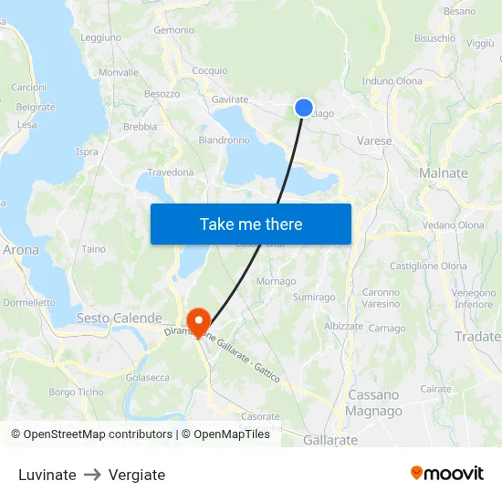 Luvinate to Vergiate map