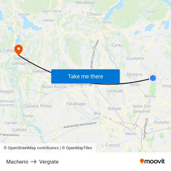 Macherio to Vergiate map