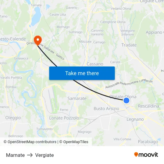 Marnate to Vergiate map