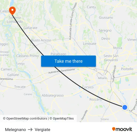 Melegnano to Vergiate map