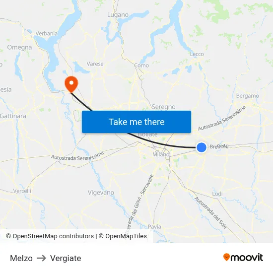 Melzo to Vergiate map