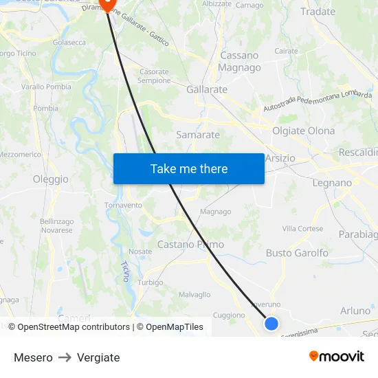 Mesero to Vergiate map