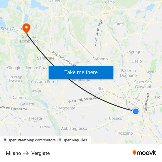 Milan to Vergiate map