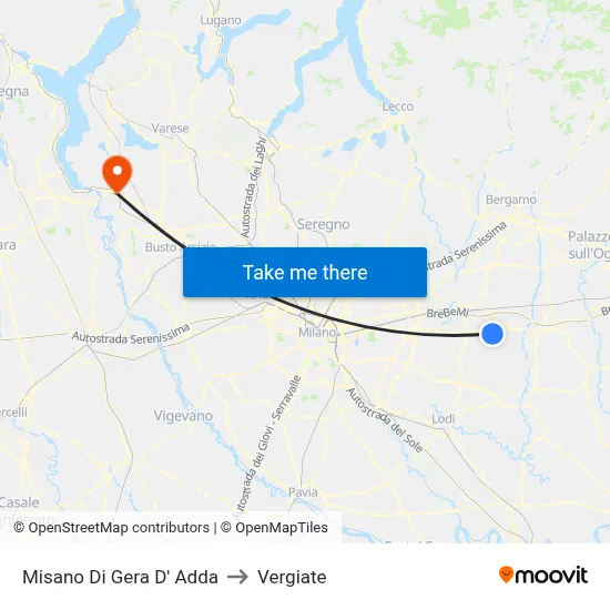 Misano di Gera d'Adda to Vergiate map