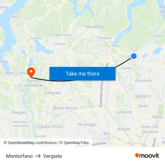 Montorfano to Vergiate map