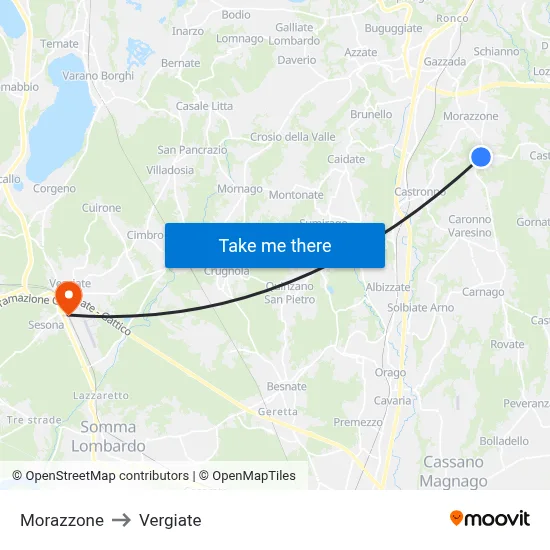 Morazzone to Vergiate map