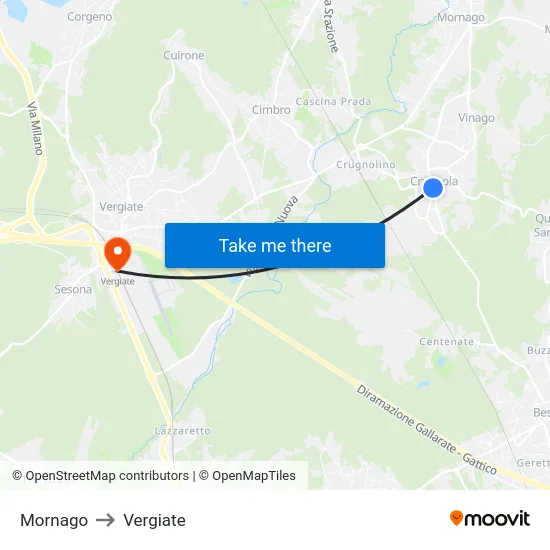 Mornago to Vergiate map